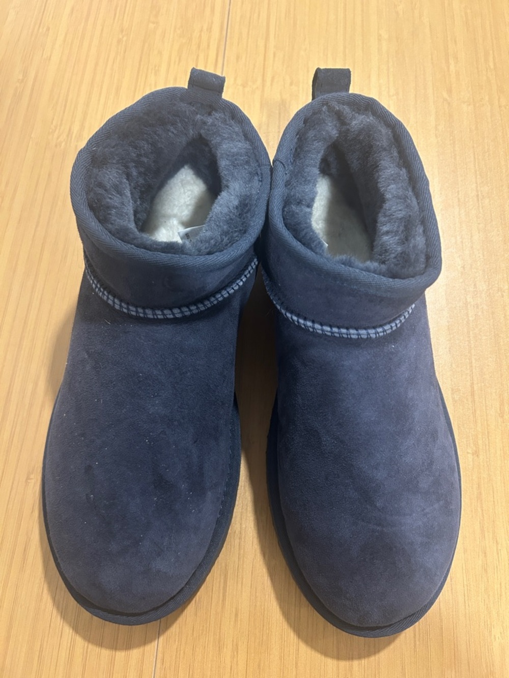 UGG Navy Suede Ankle Boots with Gray Soles